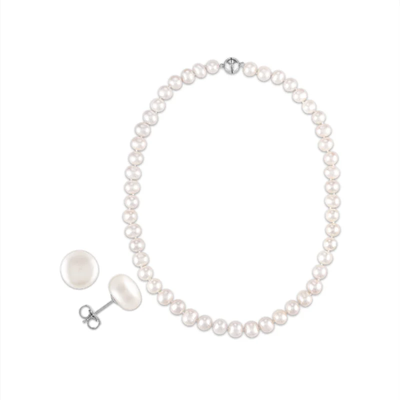 8MM Pearl 18-inch Necklace and Earrings Set in Sterling Silver