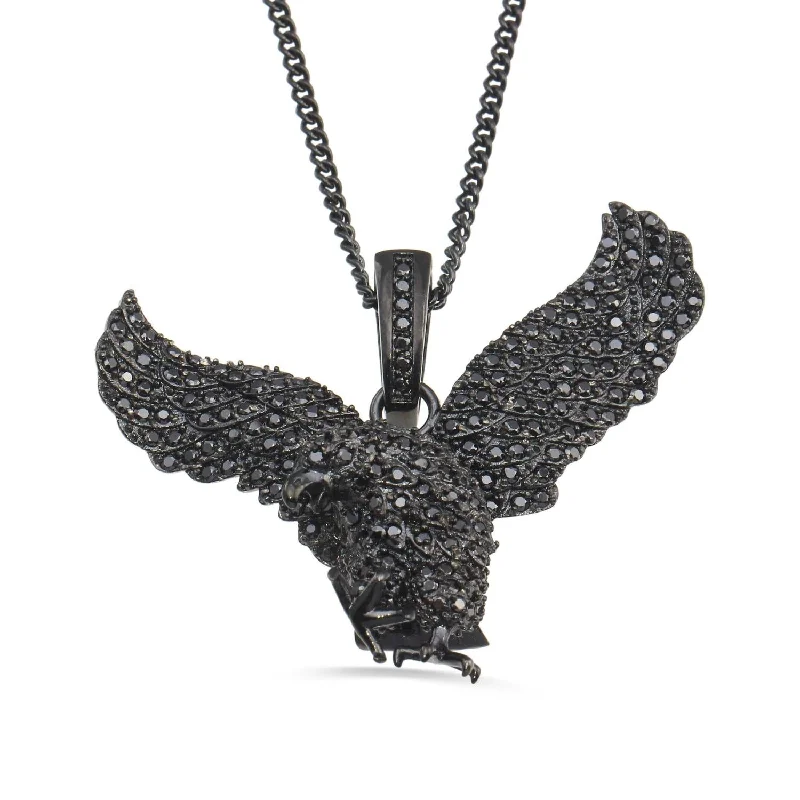 Black Stainless Steel Cubic Zirconia 51X46MM Eagle Pendant