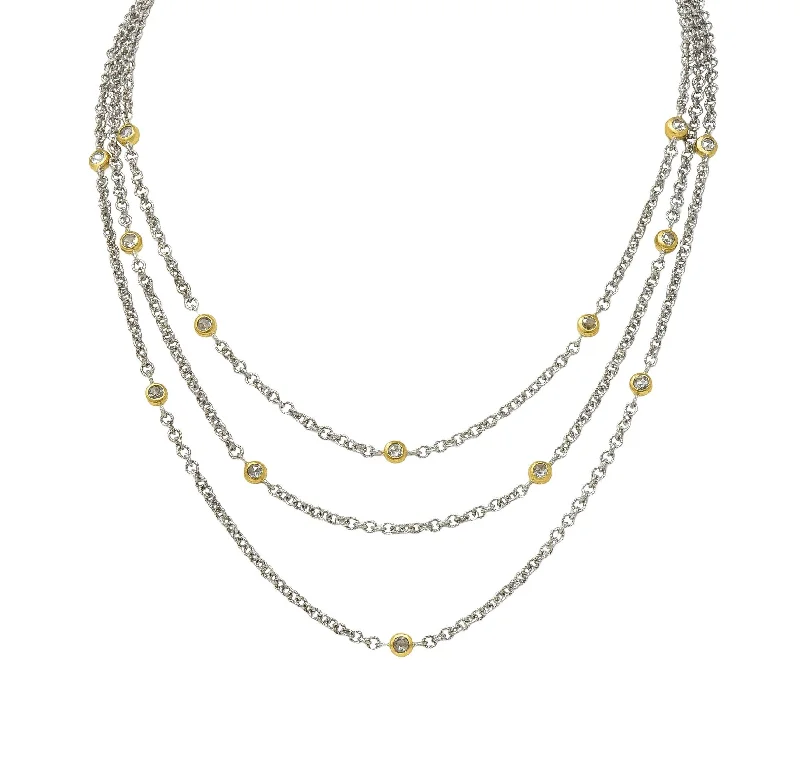 Buccellati Rose Cut Diamond 18 Karat Two-Tone Gold Multi-Strand Vintage Swag Chain Necklace