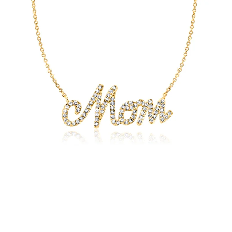 Crislu 18KT Yellow Gold Plated Sterling Silver Cubic Zirconia 18-inch Mom Pendant