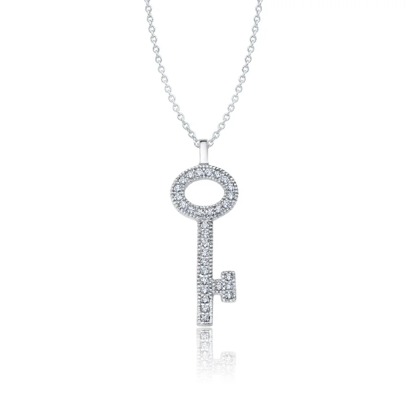 Crislu Platinum Plated Sterling Silver Cubic Zirconia 18-inch Key Pendant