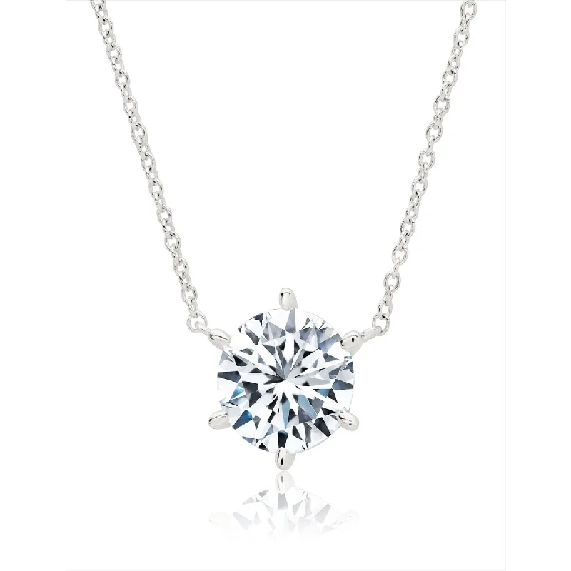 Crislu Platinum Plated Sterling Silver Round Cubic Zirconia 16-inch Solitaire Pendant