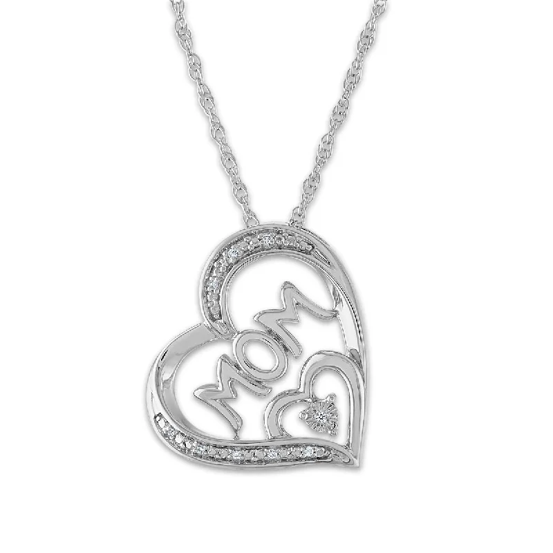 Diamond Accent 18-inch Mom Pendant in Sterling Silver