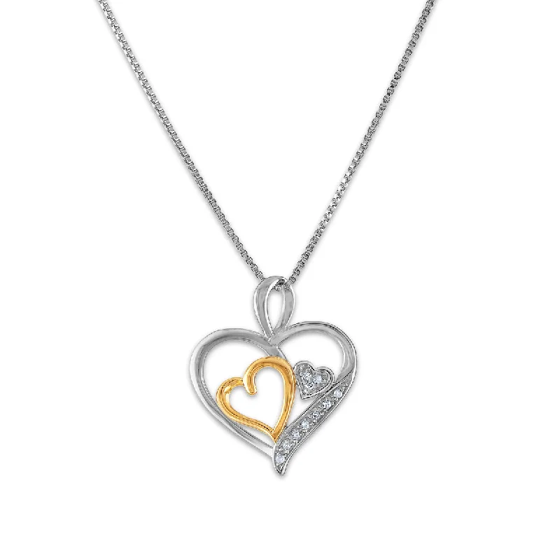 Diamond Accent Double Heart 18-inch Pendant in Two-Tone Sterling Silver