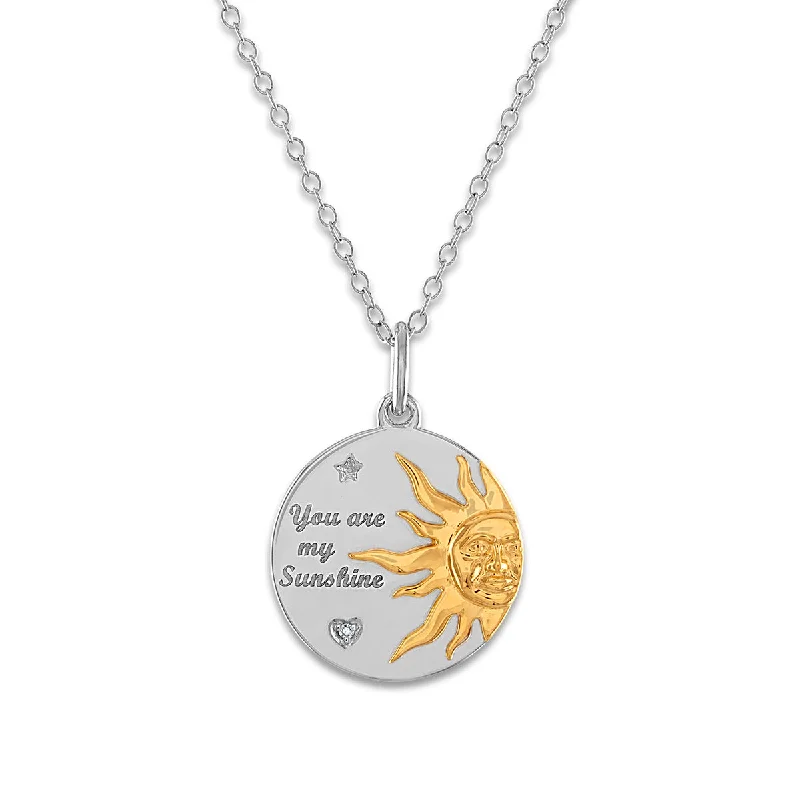 Diamond Accent You are My Sunshine Pendant in Two-tone Sterling Silver