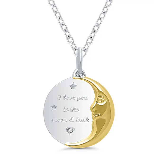 Diamond I Love You To The Moon And Back Pendant in Gold Plated Sterling Silver