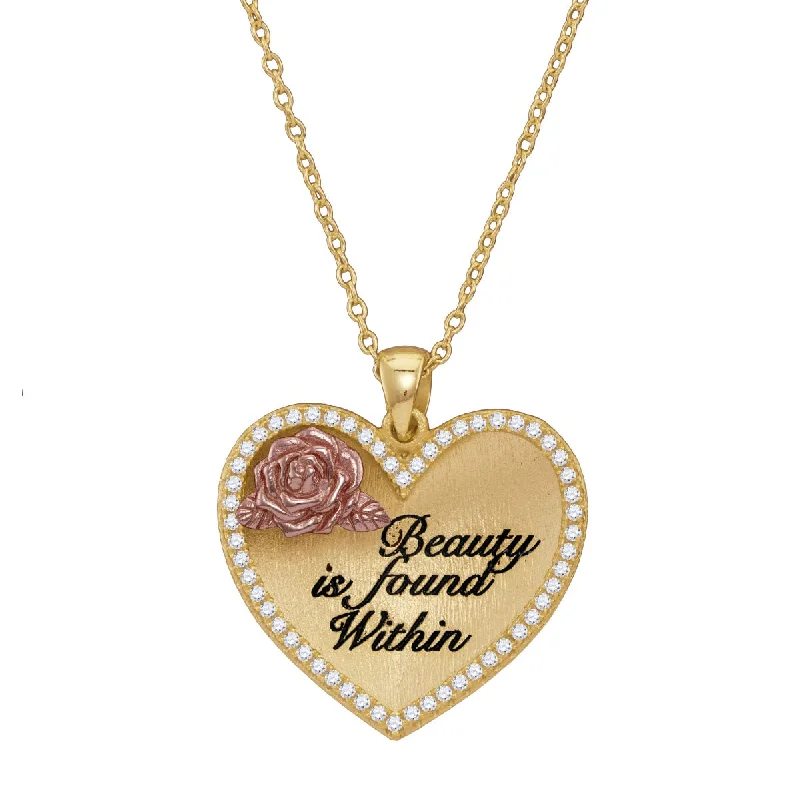 Disney 14KT Yellow Gold Plated Sterling Silver and Cubic Zirconia 18-inch Beauty is Found Within Pendant