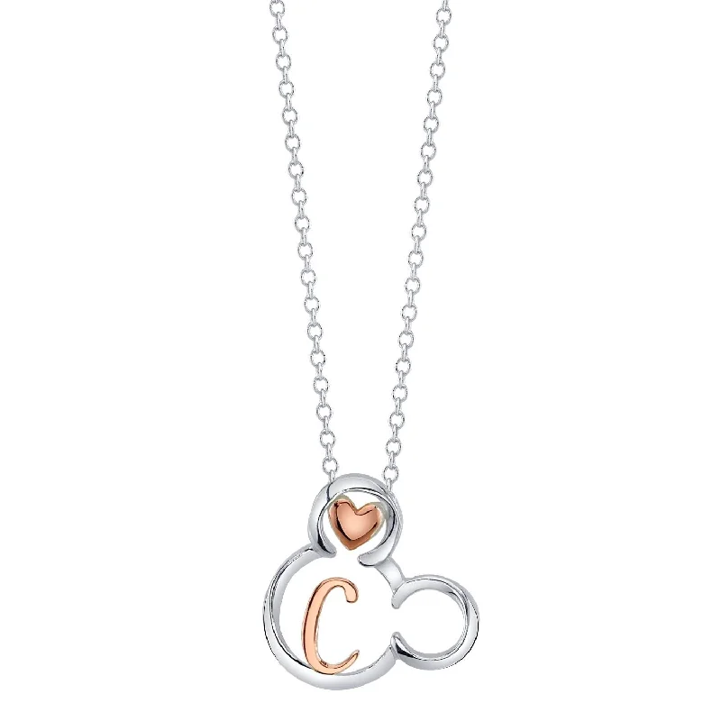 Disney Sterling Silver 18-inch Initial Pendant; Initial C