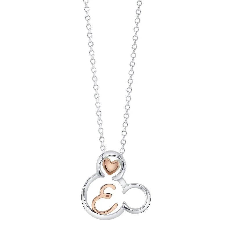 Disney Sterling Silver 18-inch Initial Pendant; Initial E