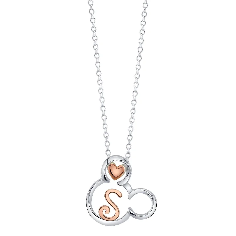 Disney Sterling Silver 18-inch Initial Pendant; Initial S