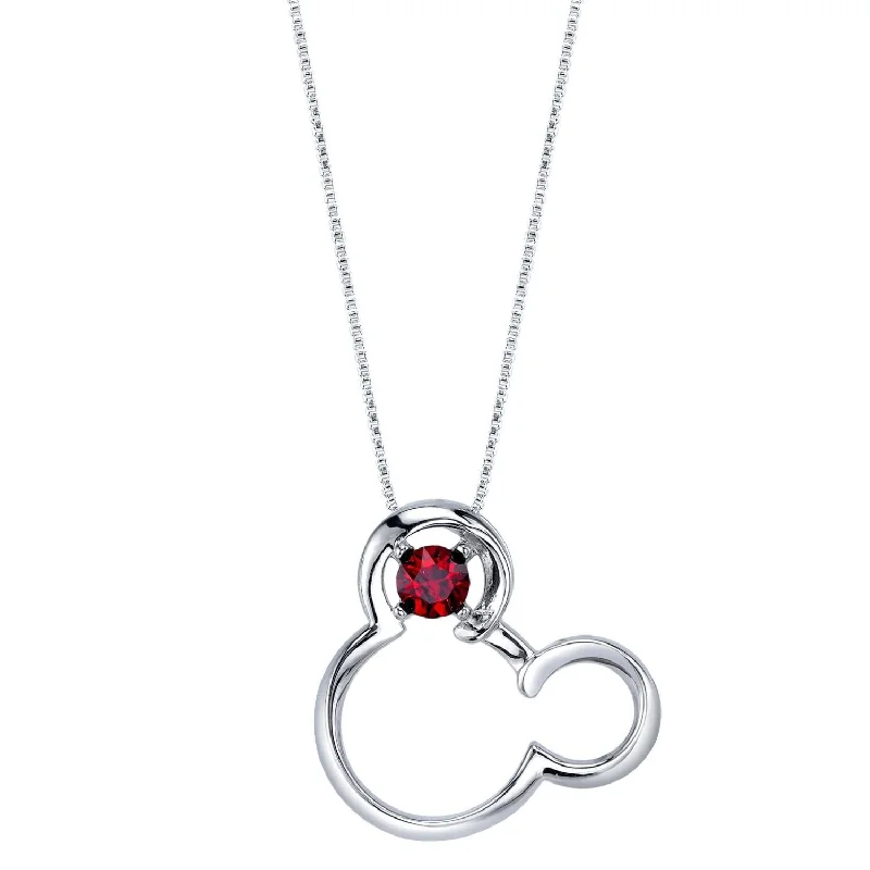 Disney Sterling Silver Round Crystal 18-inch Birthstone Mickey Mouse Pendant