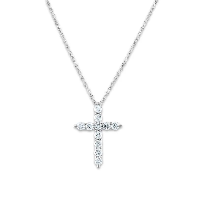 EcoLove 10KT White Gold 1/2 CTW Lab Grown Diamond 18-inch Cross Pendant