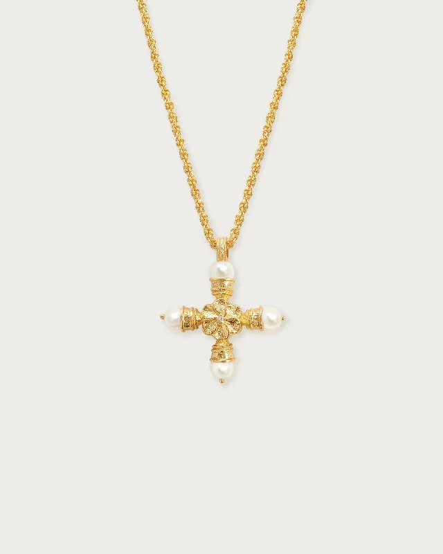 Florence Pearl Cross Necklace