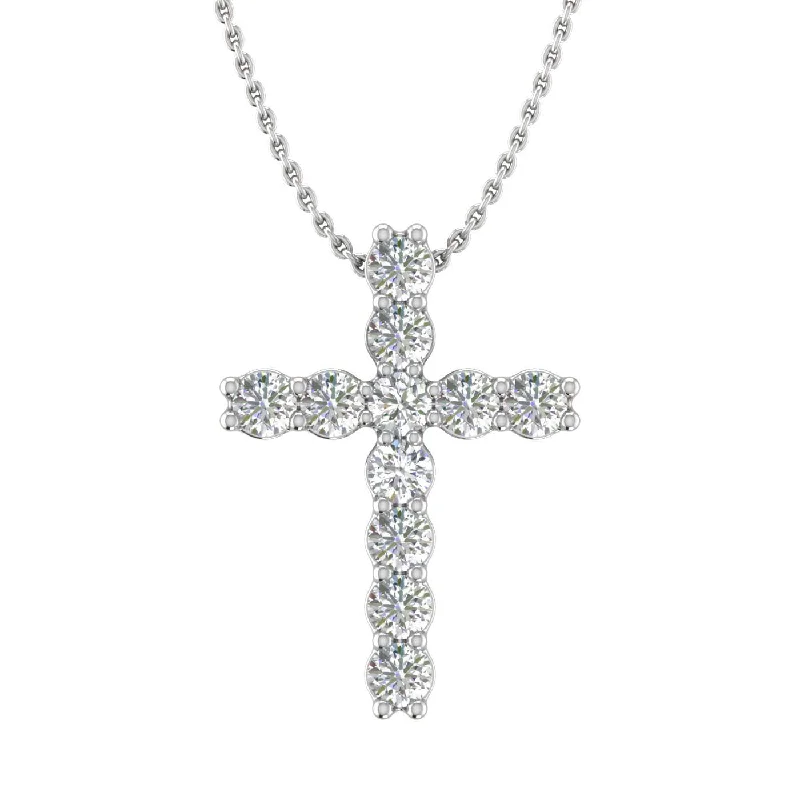 Gold Diamond Cross Pendant Necklace (0.15 Carat) (Silver Chain Included)