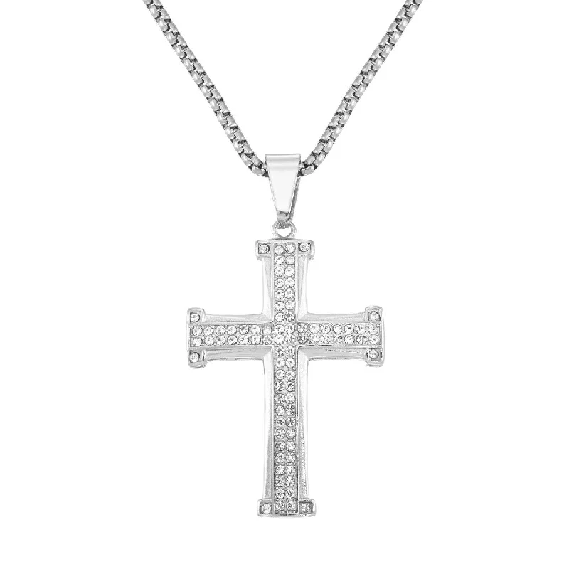 King by Simone I Smith Stainless Steel and Crystal 50X35MM 24-inch Cross Pendant