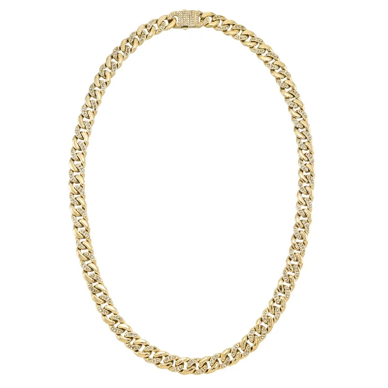 King by Simone I Smith Yellow Stainless Steel and Crystal 24-inch 11.9MM Cuban Link Chain