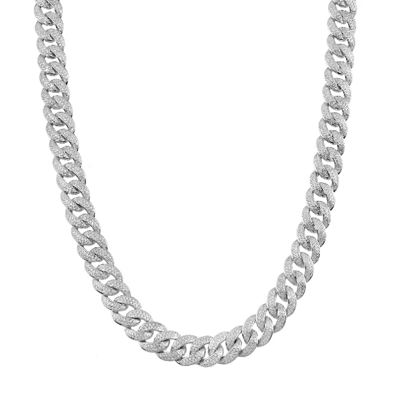 Luxe Layers Sterling Silver Round Cubic Zirconia 30-inch 11.7MM Curb Chain