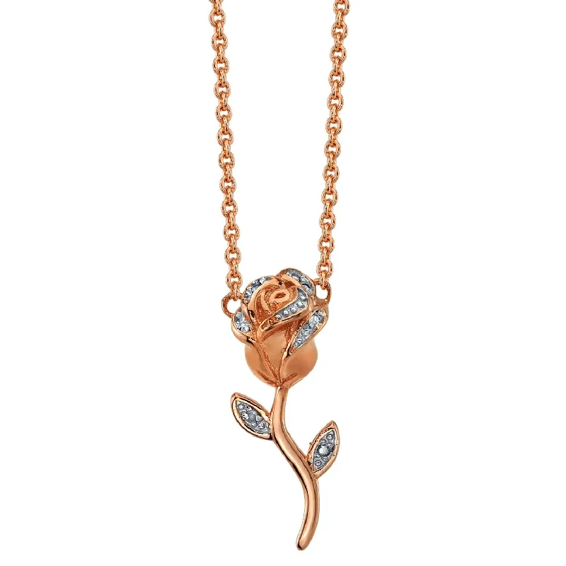 Rose Gold Plated Rose Flower Sterling Silver Cubic Zirconia Pendant