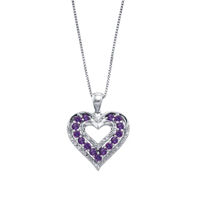 Round Amethyst and Amethyst Heart 18-inch Pendant in Sterling Silver