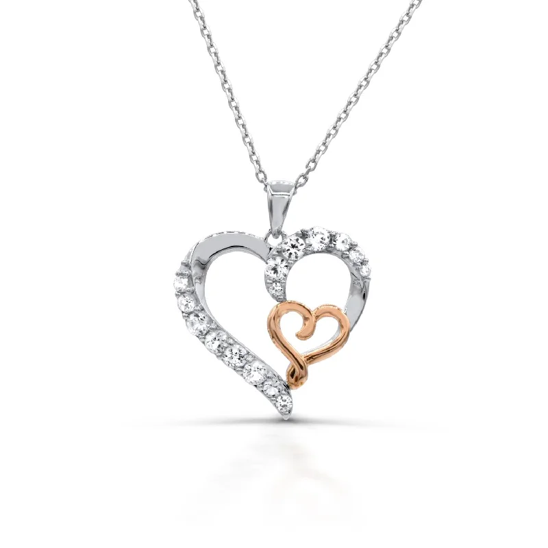 Round White Sapphire Heart Eternal Romance 18-inch Pendant in Sterling Silver