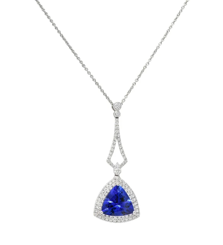 Spark Creations 4.30 CTW Tanzanite Diamond 18 Karat White Gold Pendant Necklace