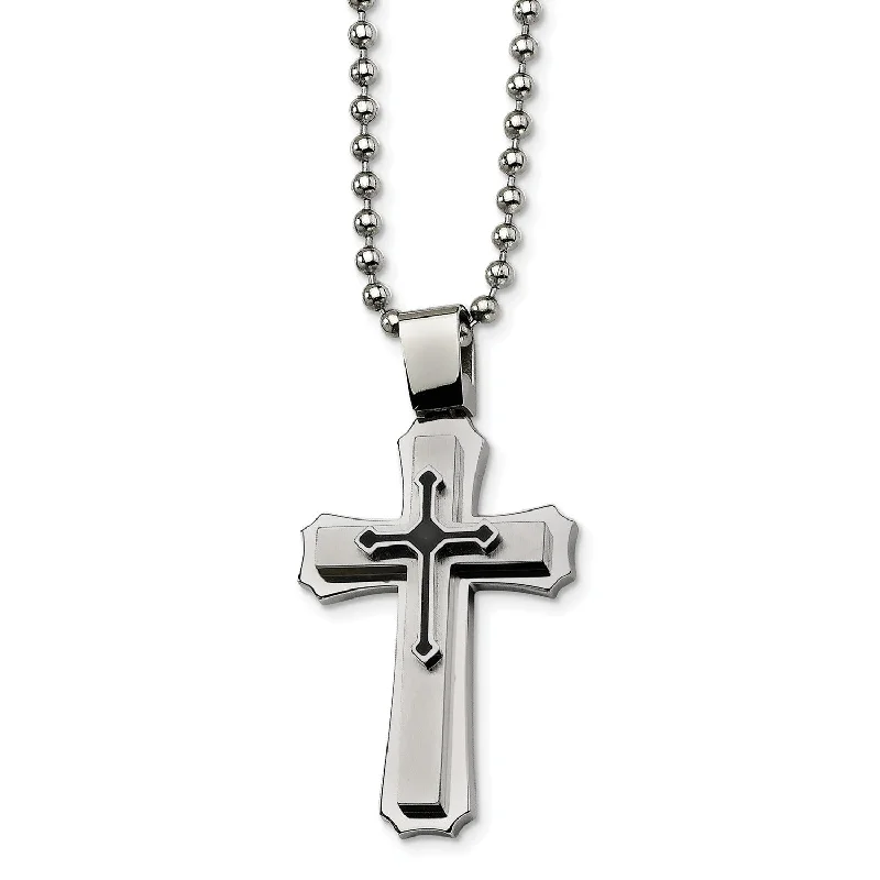 Stainless Steel Black IP-plated Cross Necklace