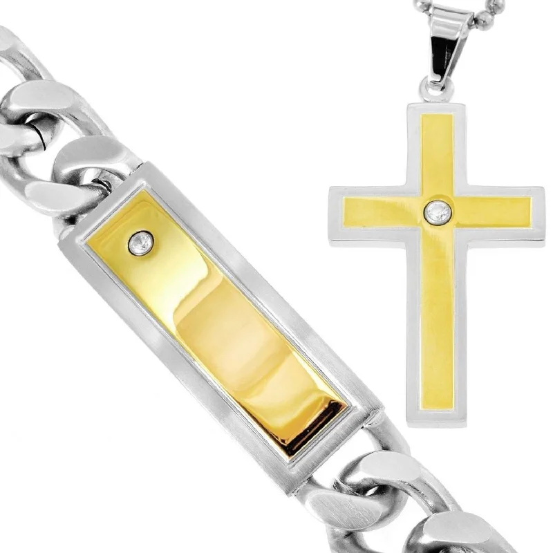 Stainless Steel Diamond 24-inch Cross Box Set Pendant