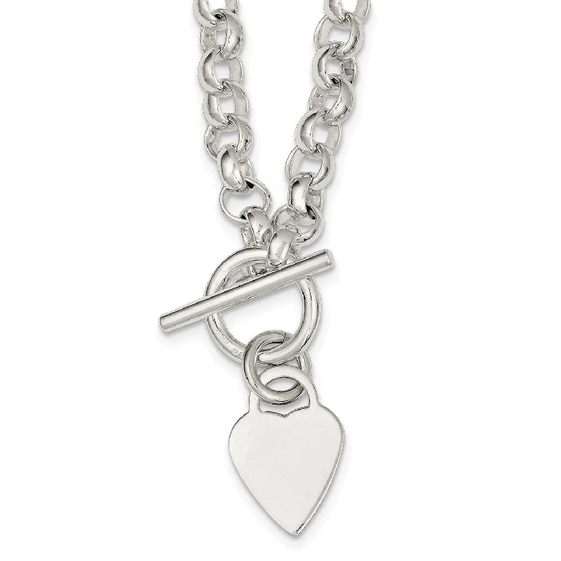 Engravable Sterling Silver 18-inch 7MM Heart Toggle Necklace