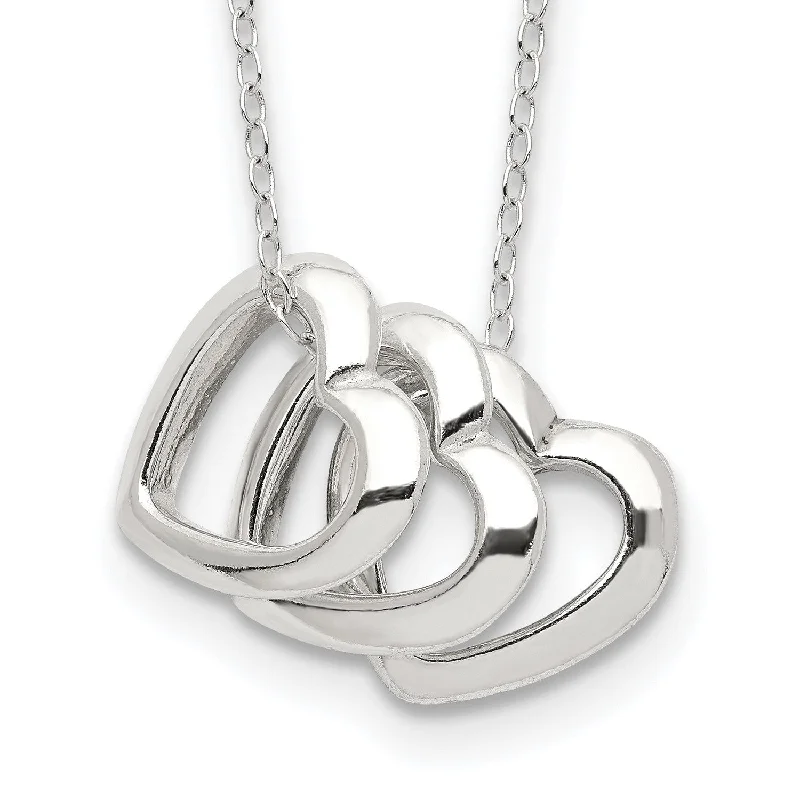 Triple Heart Sterling Silver 18-inch Lobster Necklace