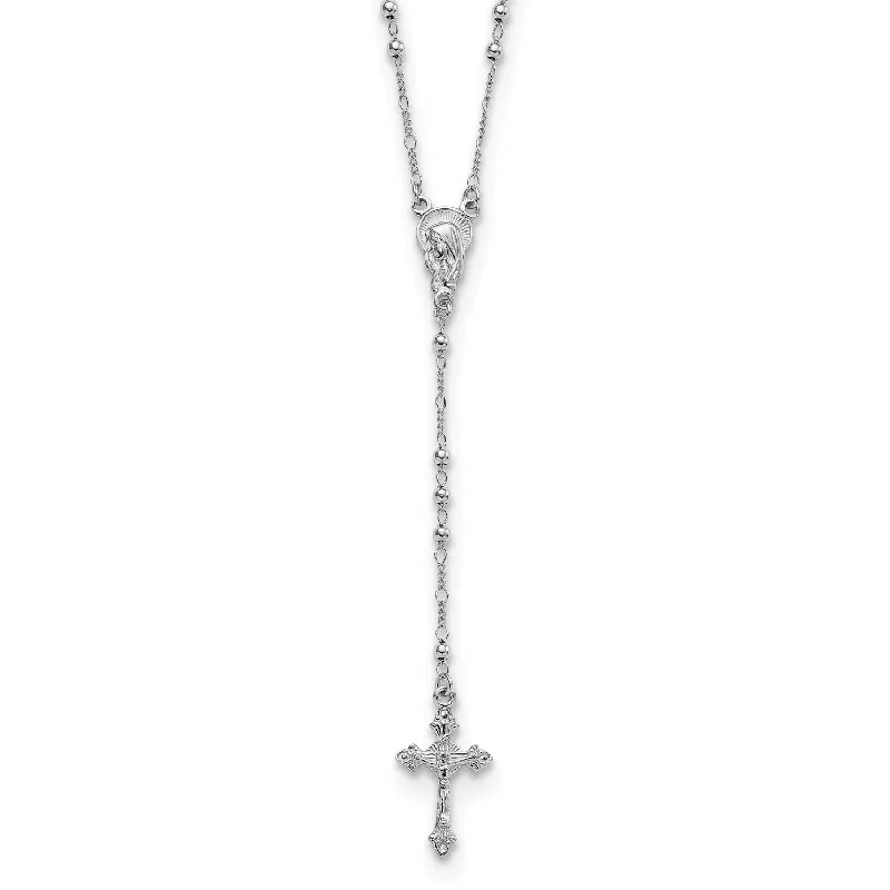 Sterling Silver 25-inch Beaded Rosary Necklace