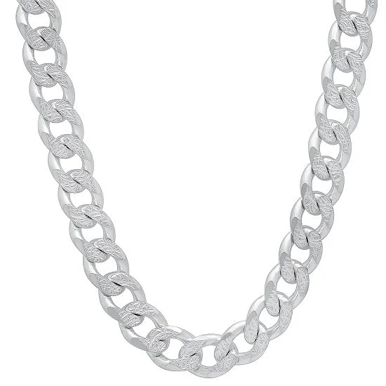 Sterling Silver 30-inch 9.3MM Curb Pave Chain