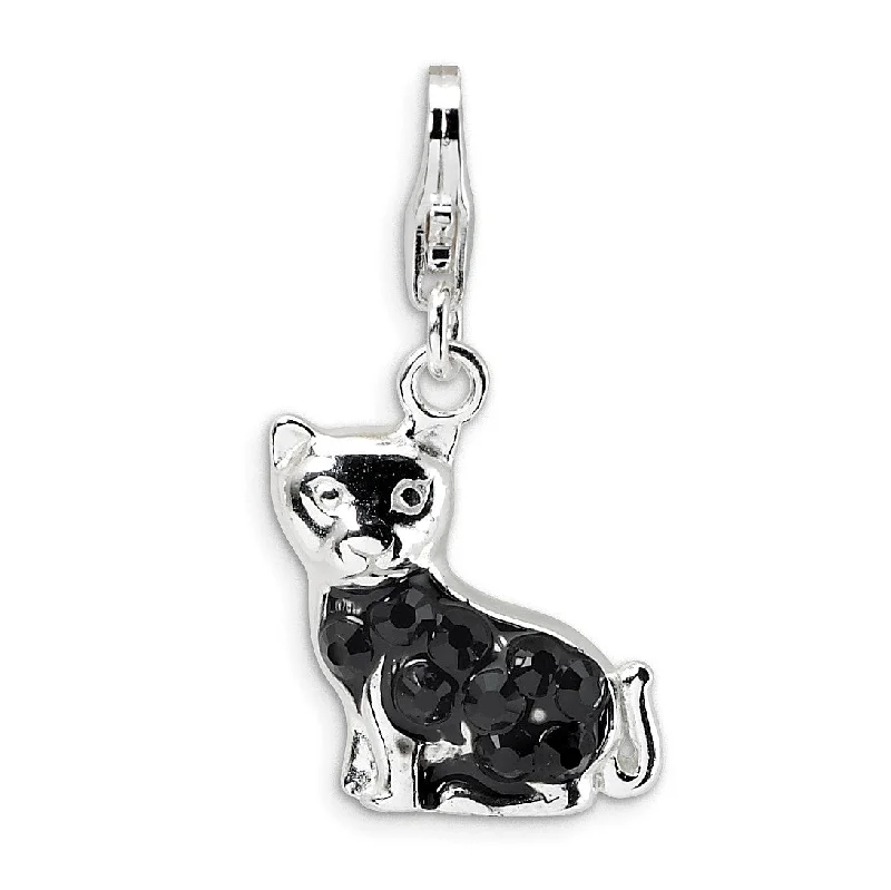 Sterling Silver and Crystal 34X13MM Cat Charm