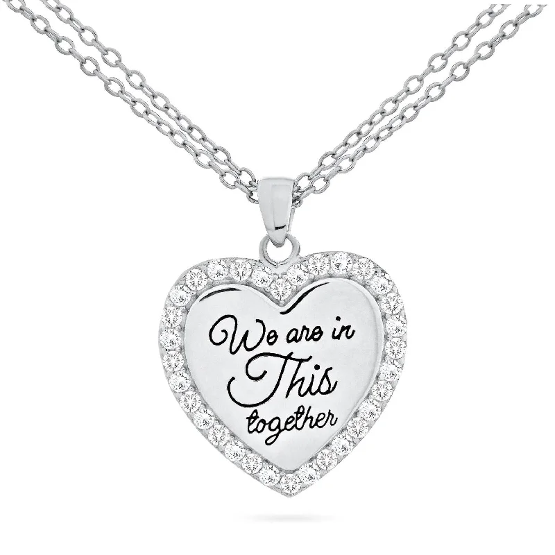 Sterling Silver Cubic Zirconia 18-inch Heart We Are in This Together Pendant