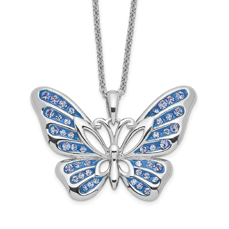 Sterling Silver Swarovski Crystal 18-inch Butterfly Never Give Up Necklace