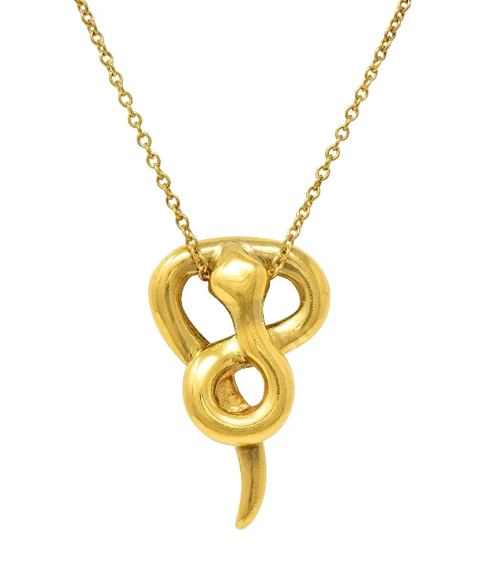 Tiffany & Co. Elsa Peretti 1979 18 Karat Yellow Gold Vintage Snake Chinese Zodiac Pendant Necklace