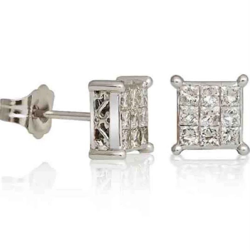 Shop Dazzling Jewelry At The Best Prices 1/2 CTW Diamond Cluster Stud Earrings in 14KT White Gold