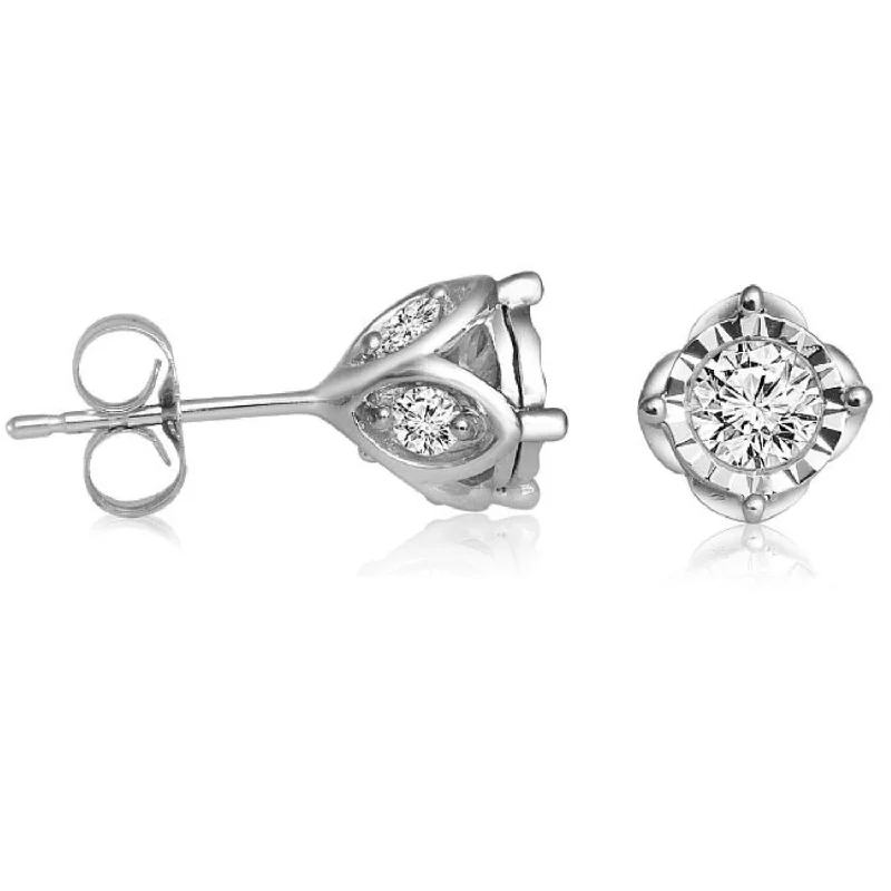 Handcrafted Jewelry Sale – Unique Designs At Low Prices 1 CTW Diamond Solitaire Illusion Set Stud Earrings in 10KT White Gold