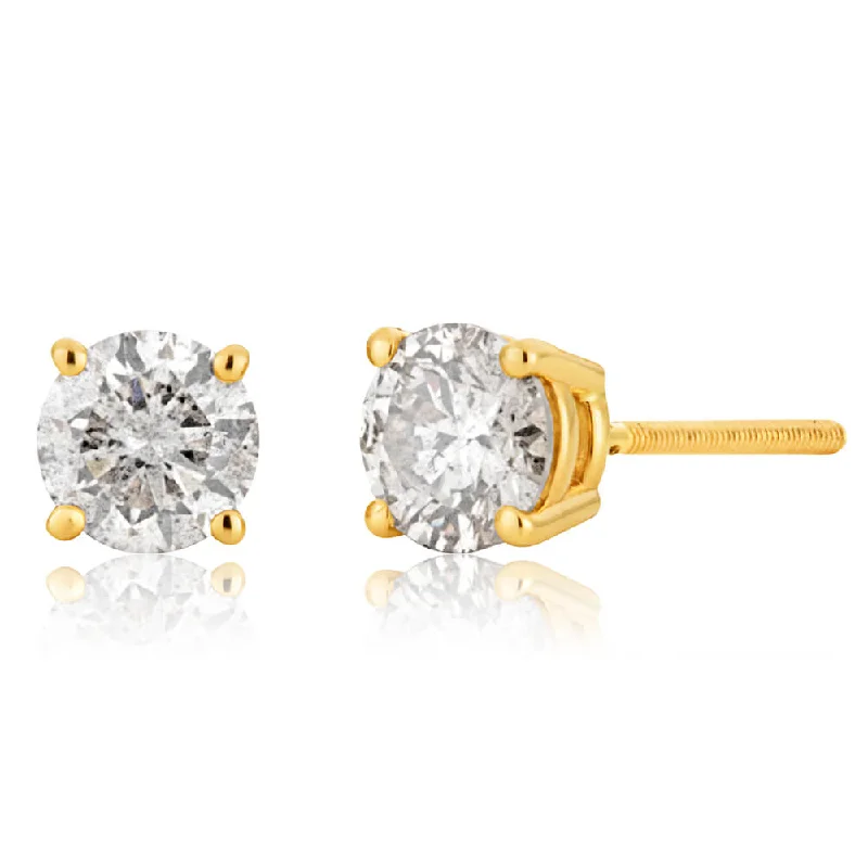 Chic And Stylish Jewelry At Exclusive Prices 14ct Yellow Gold Diamond Stud Earrings with Appoximately 1 Carat of Diamonds