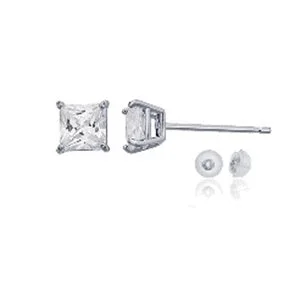 Special Deals On Handcrafted And Designer Jewelry 14KT White Gold 7MM Princess Cut Cubic Zirconia Stud Earrings