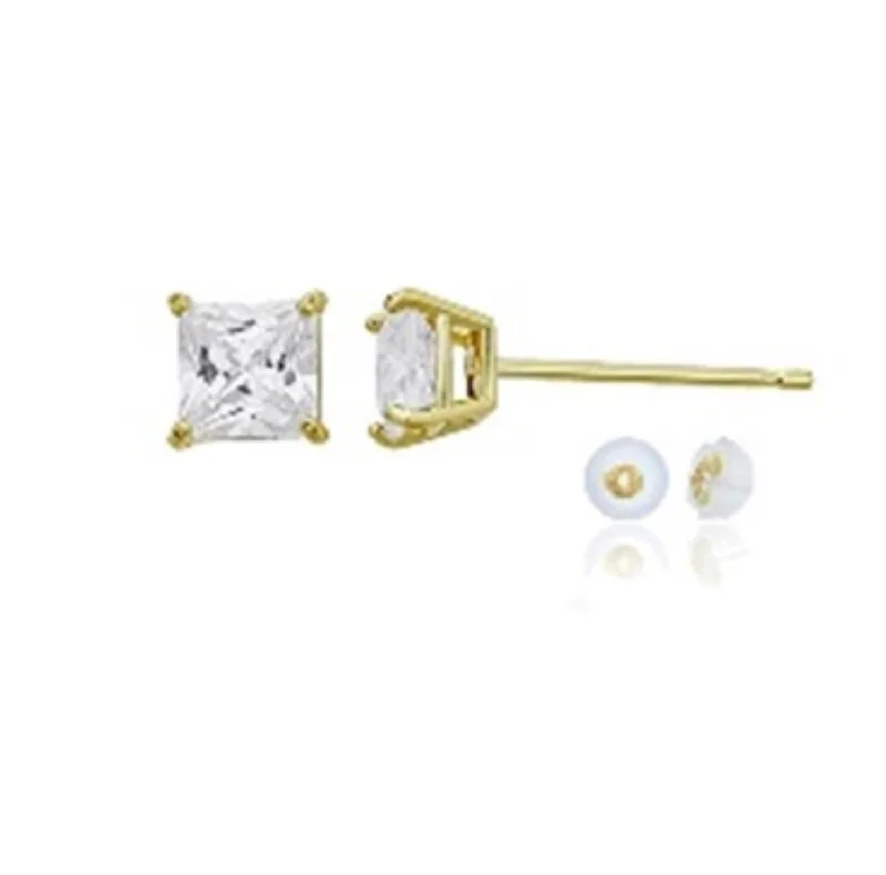 Buy More, Save More On Stunning Jewelry Designs 14KT Yellow Gold 4MM Princess Cut Cubic Zirconia Stud Earrings