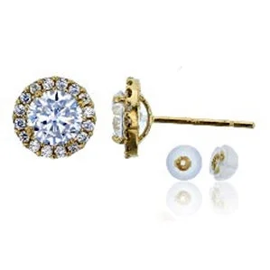 Shop Dazzling Jewelry With Special Promotional Discounts 14KT Yellow Gold 5MM Round Cubic Zirconia Halo Stud Earrings