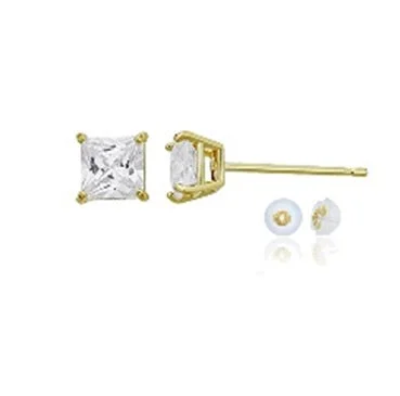 Exclusive Jewelry Bundles At Discounted Rates 14KT Yellow Gold 6MM Princess Cut Cubic Zirconia Stud Earrings