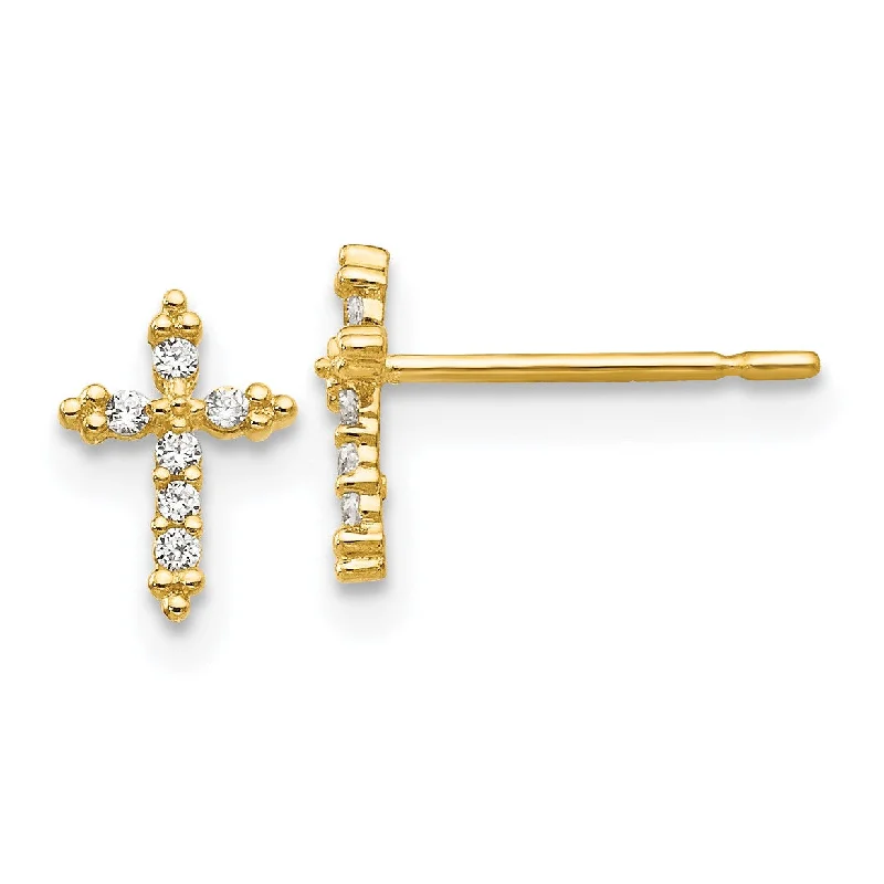 Timeless Jewelry Styles At Wallet-Friendly Prices 14KT Yellow Gold Cubic Zirconia 8X6MM Childrens Cross Stud Earrings