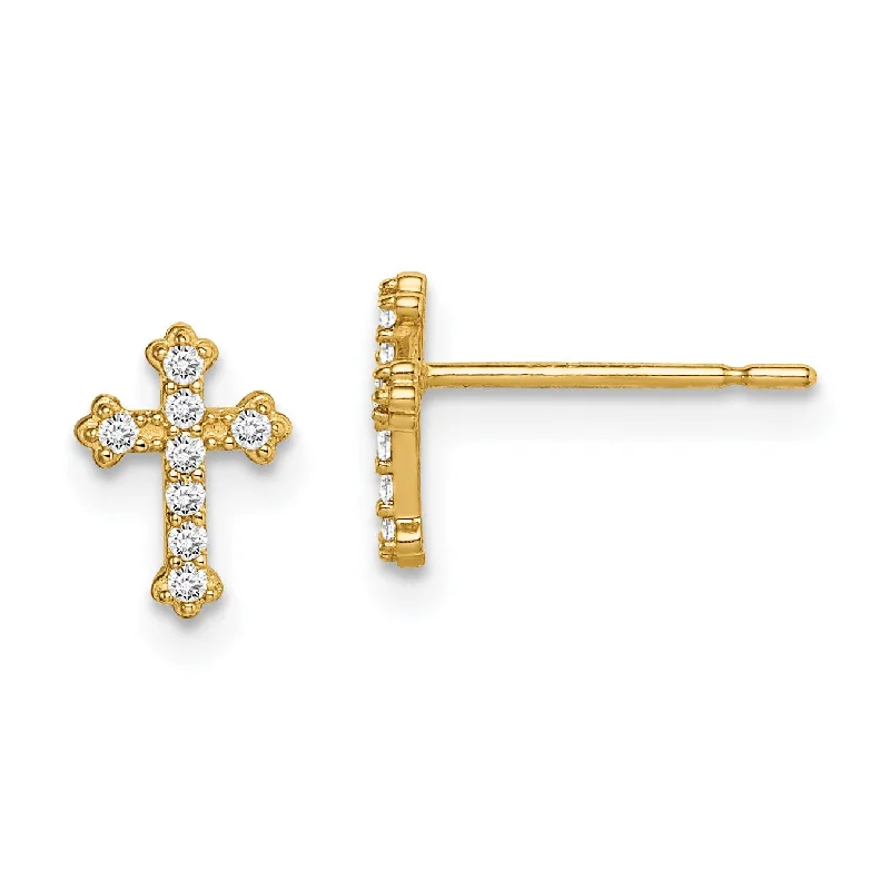 Celebrate Every Occasion With Sparkling Savings 14KT Yellow Gold Cubic Zirconia Childrens Cross Stud Earrings