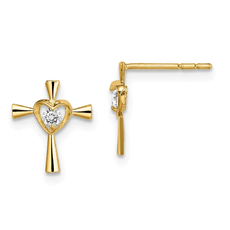 Shop High-Quality Jewelry At Jaw-Dropping Discounts 14KT Yellow Gold Cubic Zirconia Childrens Heart Cross Stud Earrings