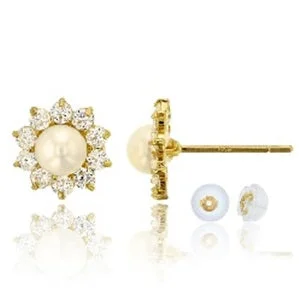 Flash Sale On Exquisite Jewelry – Don't Miss Out 14KT Yellow Gold Pearl 4MM Flower Stud Earrings