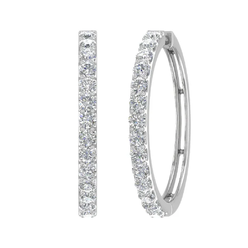 2 Carat (ctw) Diamond Hoop Earrings in Gold - IGI Certified