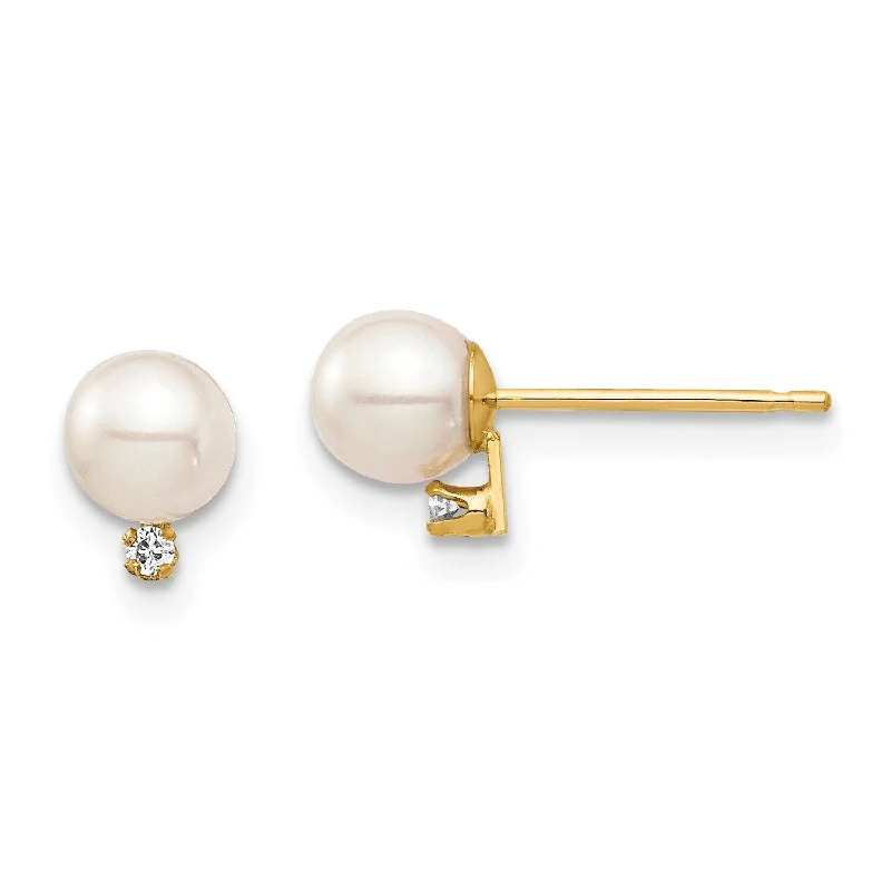 Limited-Time Jewelry Discounts – Shine Without The Splurge 4MM Round Pearl and Diamond Stud Earrings in 14KT Yellow Gold