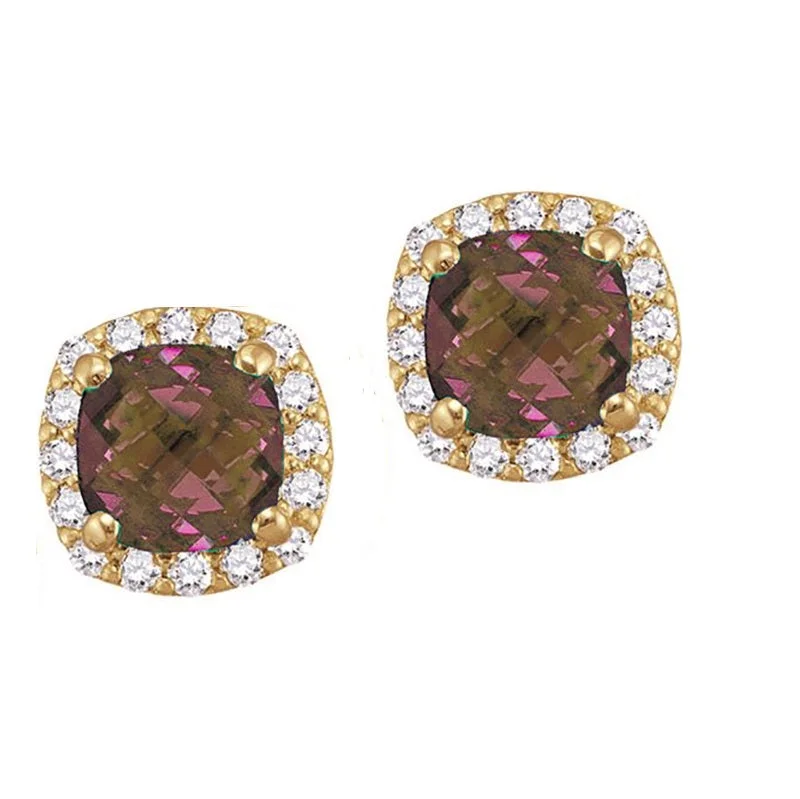 Luxury Jewelry At Unbeatable Discounts 5MM Cushion Alexandrite and White Sapphire Birthstone Halo Stud Earrings in 10KT Yellow Gold