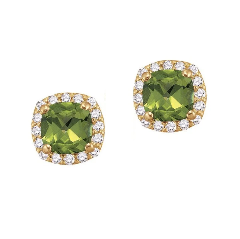 Affordable Glamour – Premium Jewelry At Special Prices 5MM Cushion Peridot and White Sapphire Birthstone Halo Stud Earrings in 10KT Yellow Gold